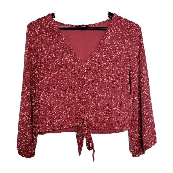 American Eagle Outfitters Woman's Crop Top Pink Polka Dots 3/4 Sleeves Medium - Picture 1 of 8